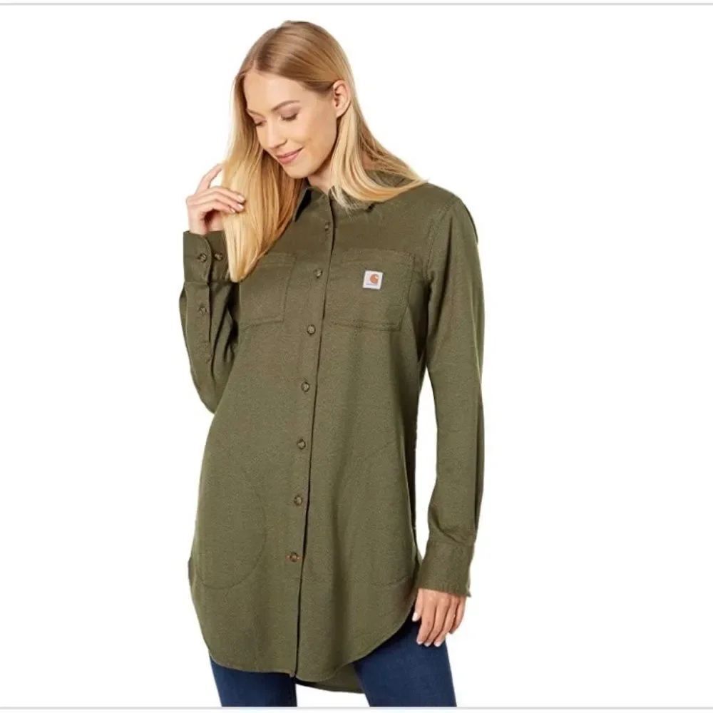 🆕 Carhartt Women's Rugged Flex Relaxed Fit Button Down Shirt w/pockets size XL